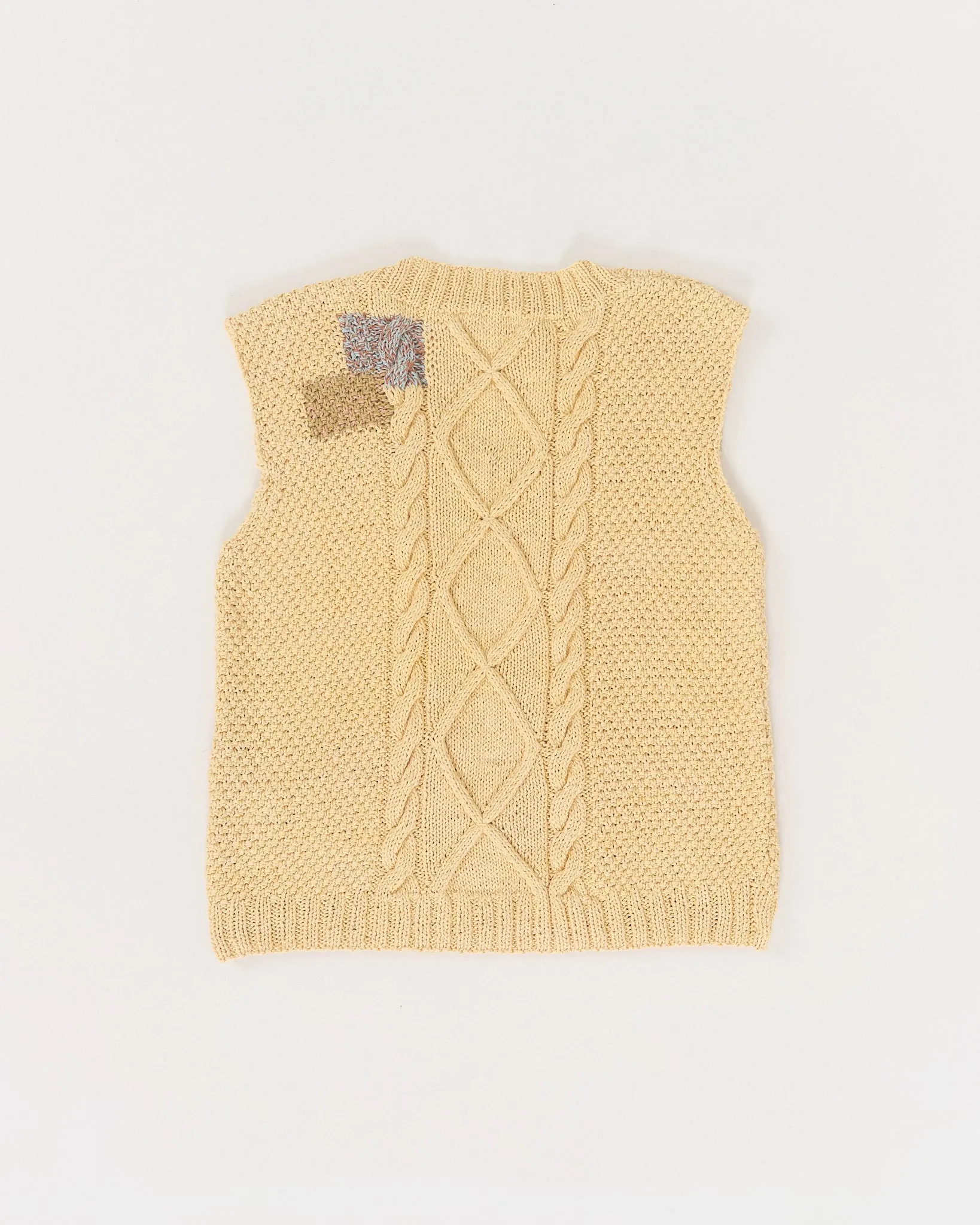 Cable Knit Vest - Yellow Darn-Knit