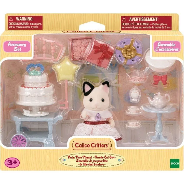 Calico Critters Tuxedo Cat Girl's Party Time Playset, Dollhouse Playset with Figure and Accessories