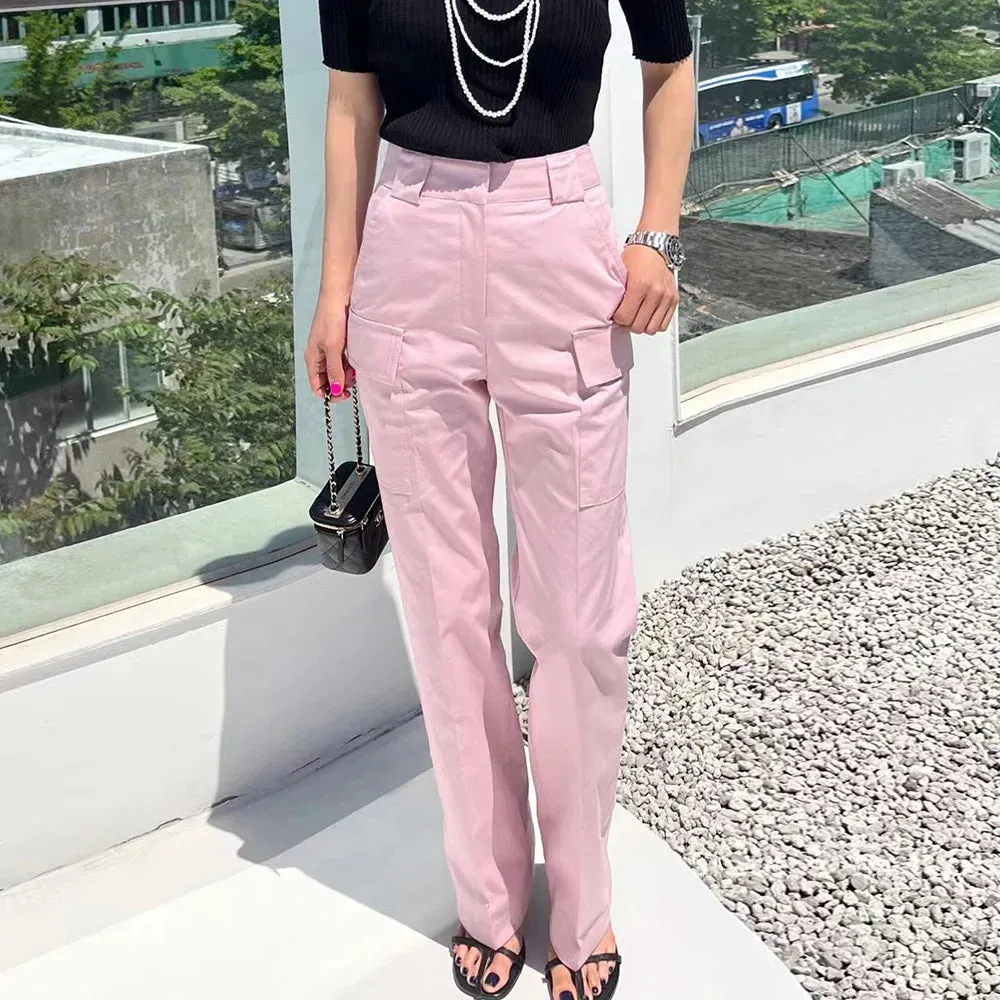 Casual Wide Leg Pants For Women High Waist Loose Solid Minimalist Patchwork Trousers Female Clothing Style