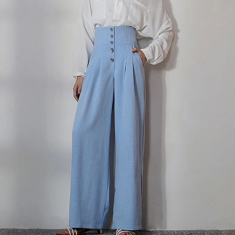 Casual Wide Leg Pants For Women High Waist Patchwork Button Loose Solid Minimalist Trousers Female Fashion Clothing