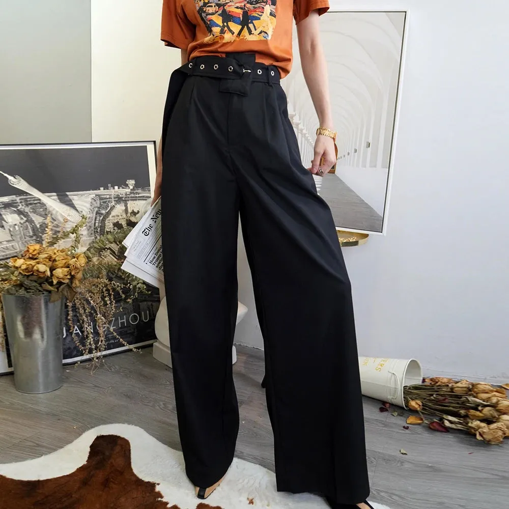 Casual Wide Leg Pants For Women High Waist Solid Minimalist Streetwear Trousers Female Fashion Clothing Style