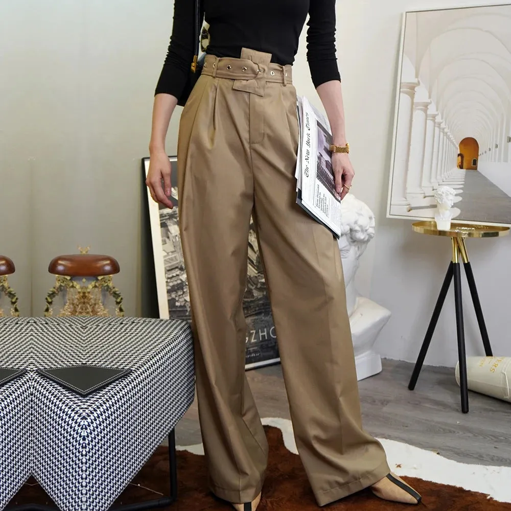 Casual Wide Leg Pants For Women High Waist Solid Minimalist Streetwear Trousers Female Fashion Clothing Style