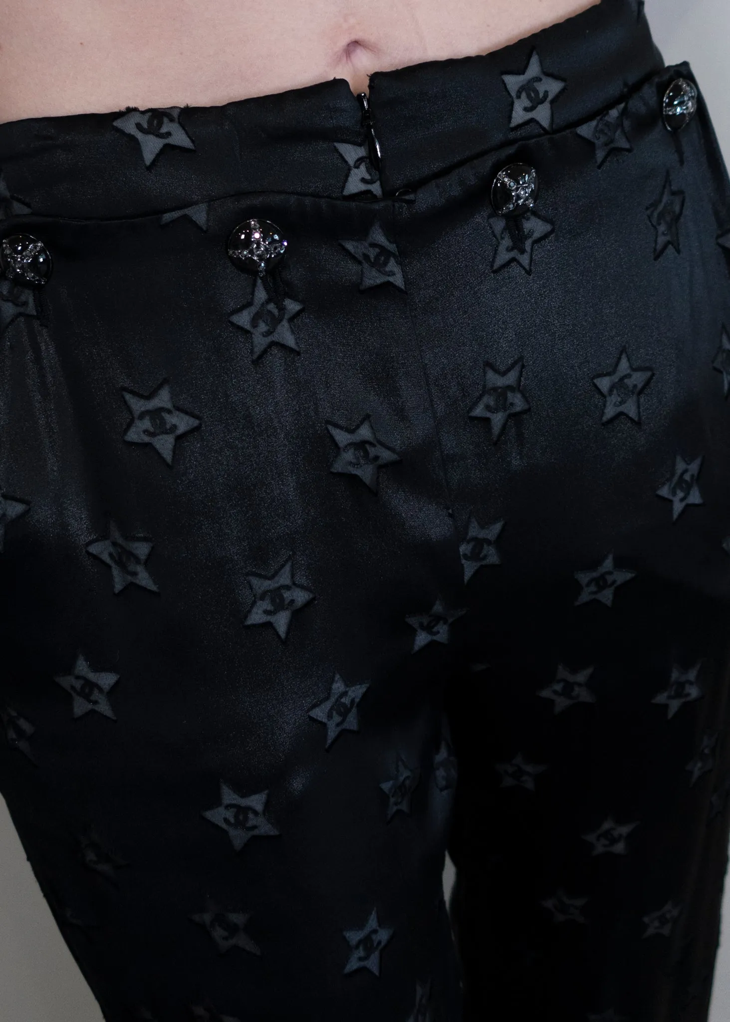 Chanel Wide Leg Black Star Pants