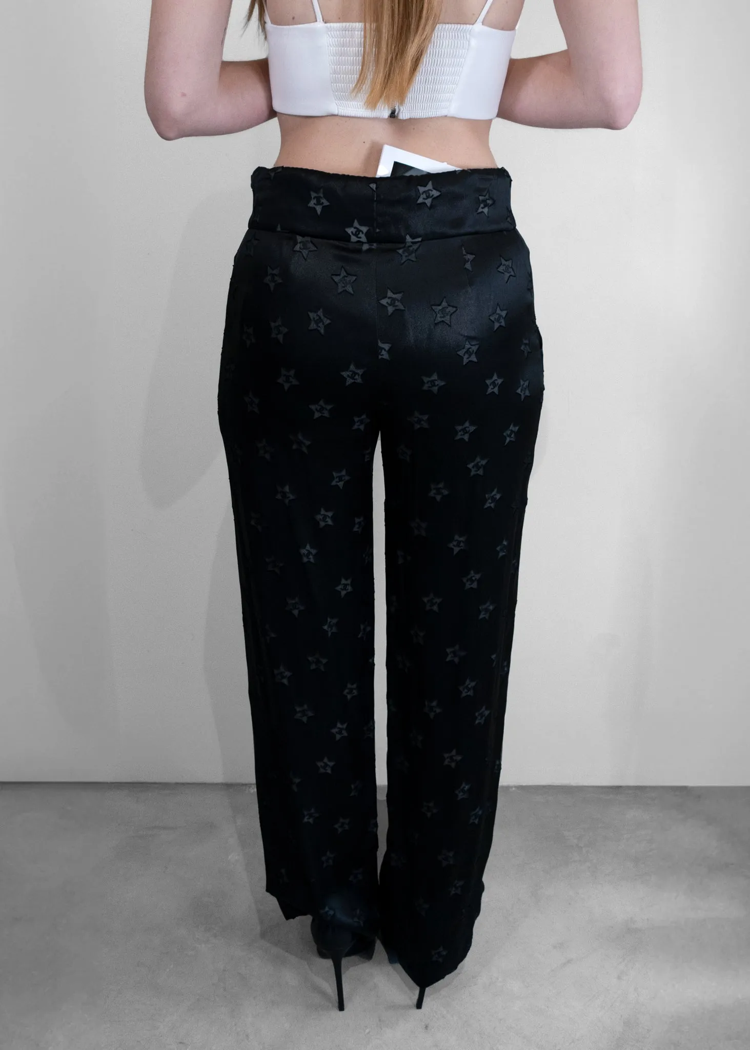 Chanel Wide Leg Black Star Pants