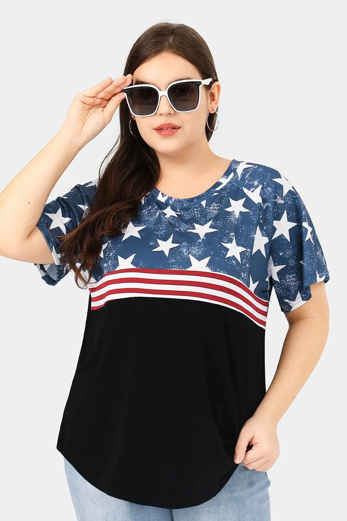 Colorblock Star Print Short Sleeve T-shirt