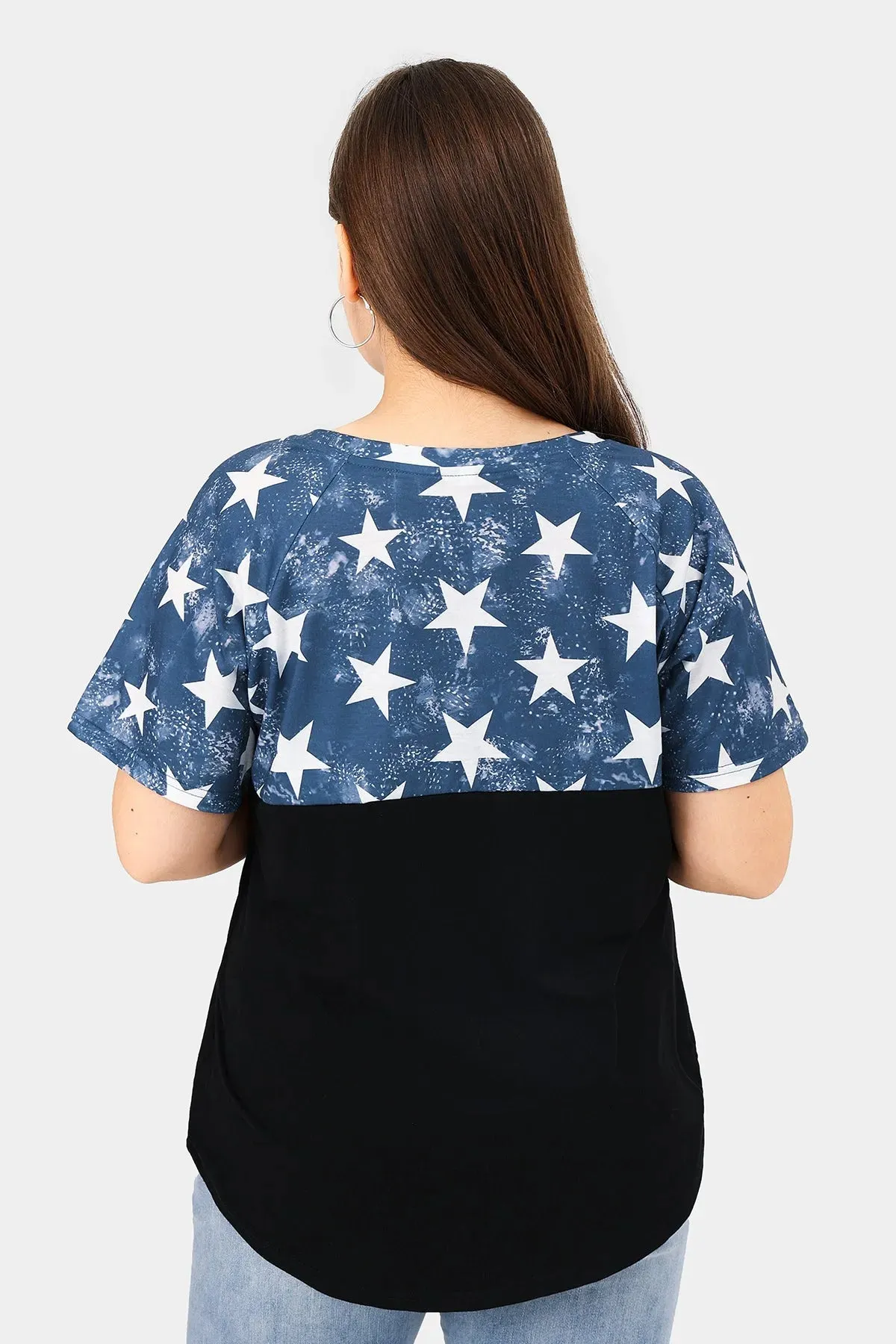 Colorblock Star Print Short Sleeve T-shirt