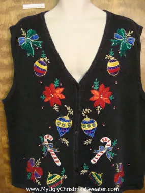 Colorful Black Corny Christmas Sweater Vest XXXL