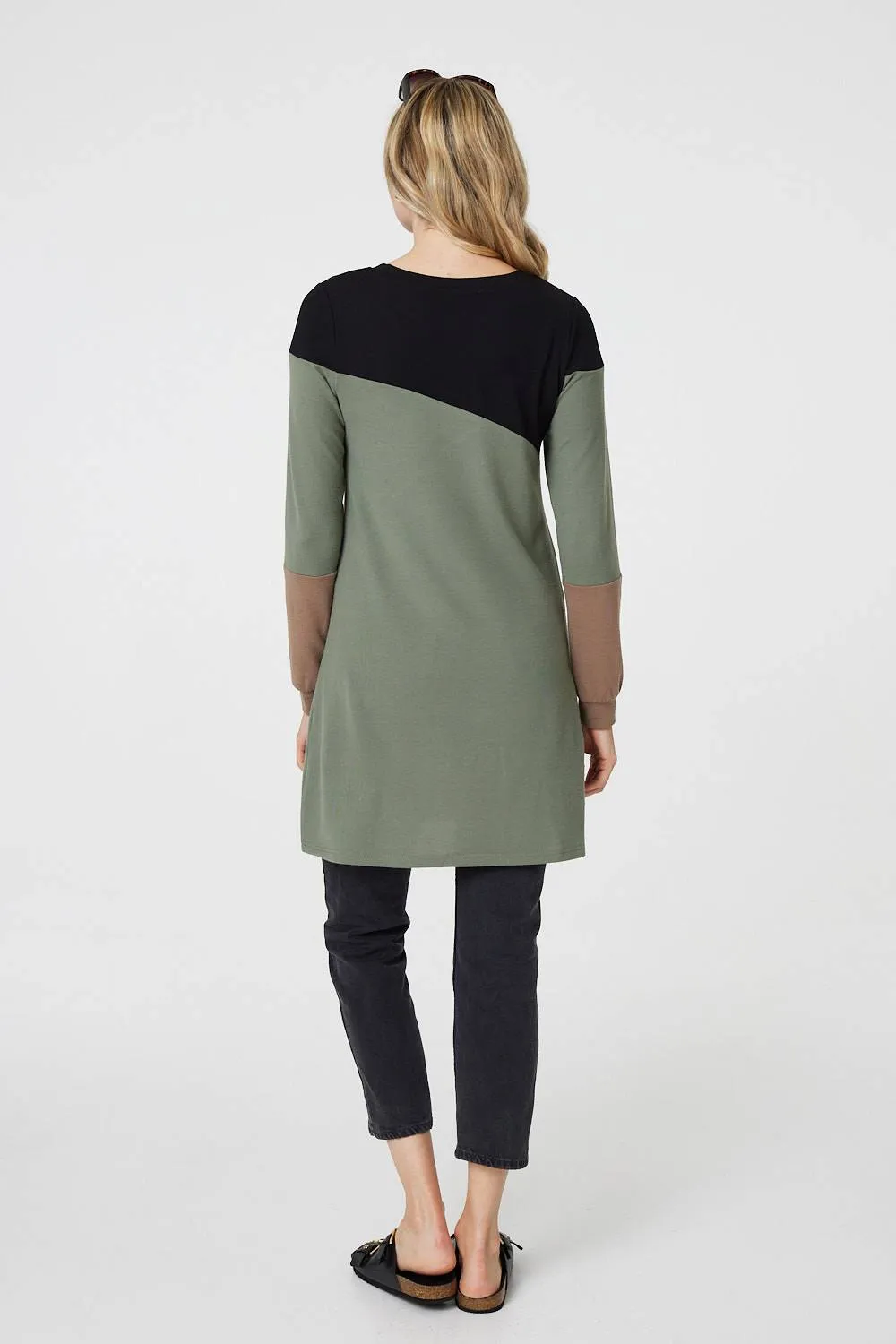 Colour Block Long Sleeve Short Dress