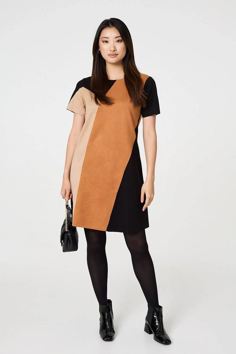 Colour Block Short Sleeve Short Dress