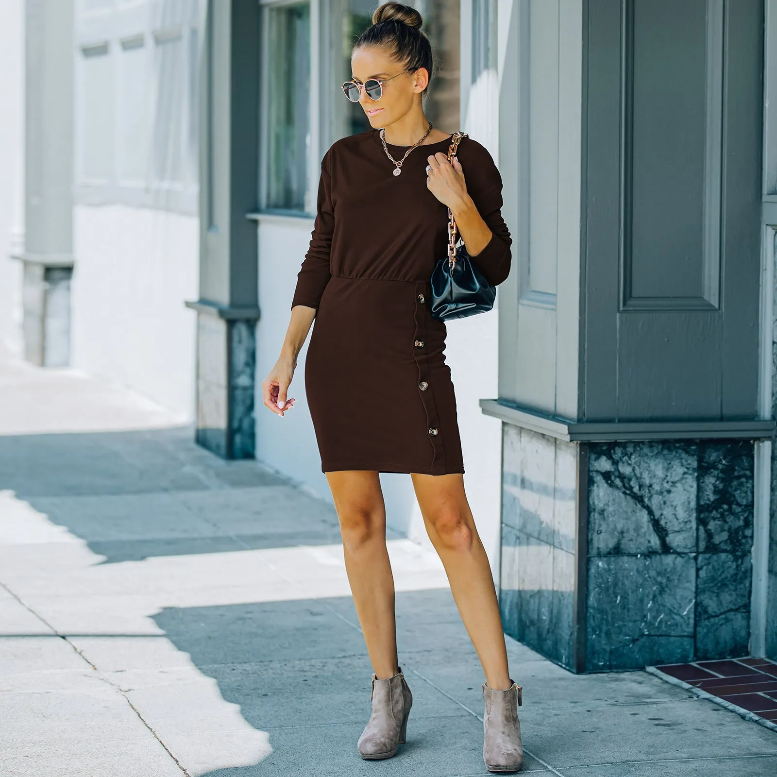 Contrast Button Skirt Bodycon Dress