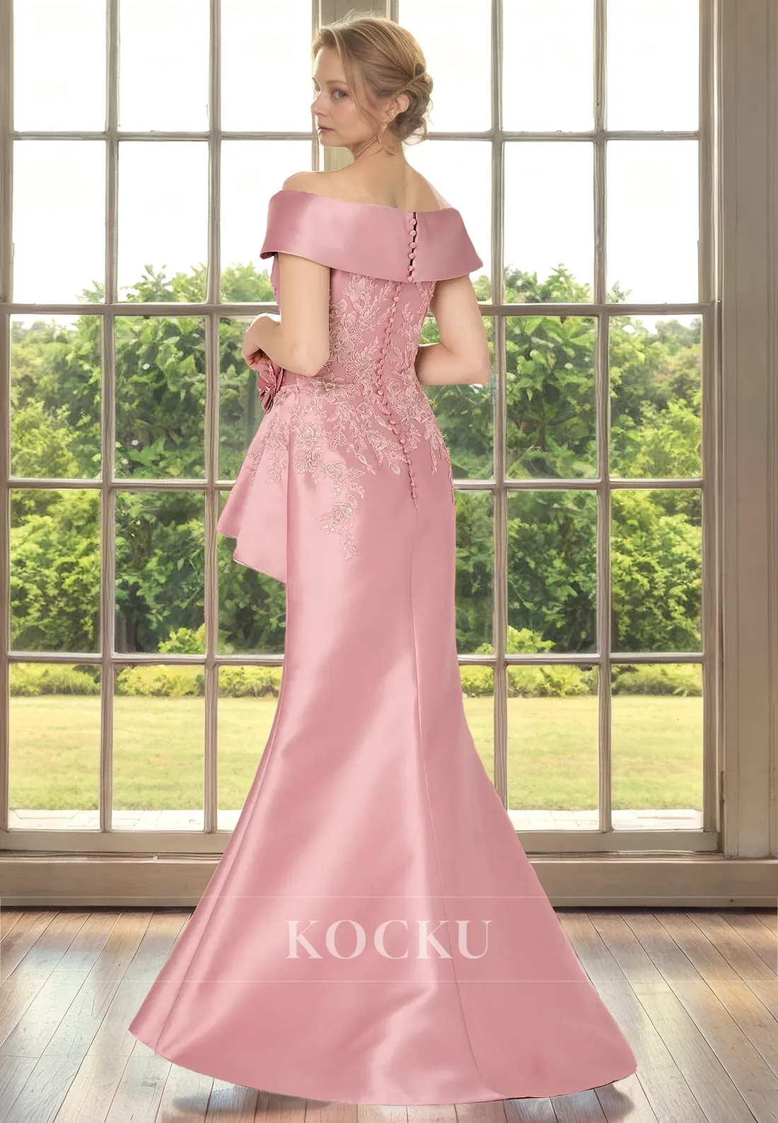 Couture & Ornate Off-Shoulder Mermaid Satin Cocktail Mother of the Bride Dress