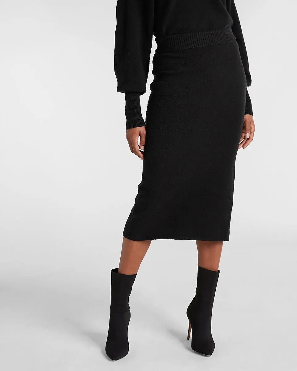 Cozy Midi Sweater Pencil Skirt in Pitch Black