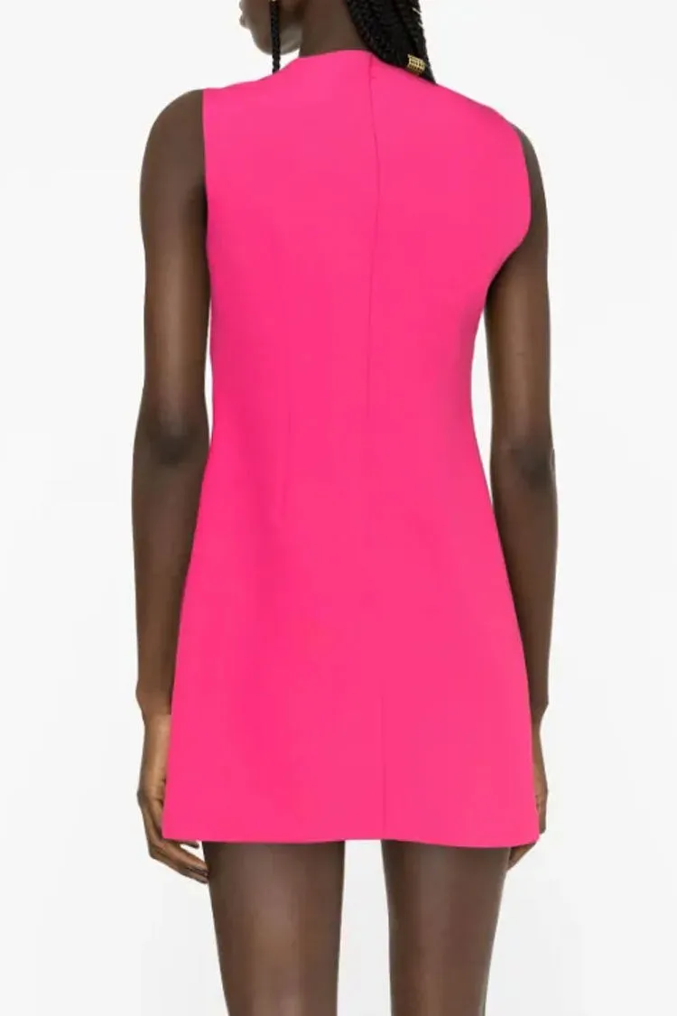 Crew Neck Split Front Sleeveless Bodyon Party Mini Dress - Hot Pink