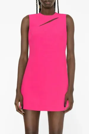 Crew Neck Split Front Sleeveless Bodyon Party Mini Dress - Hot Pink