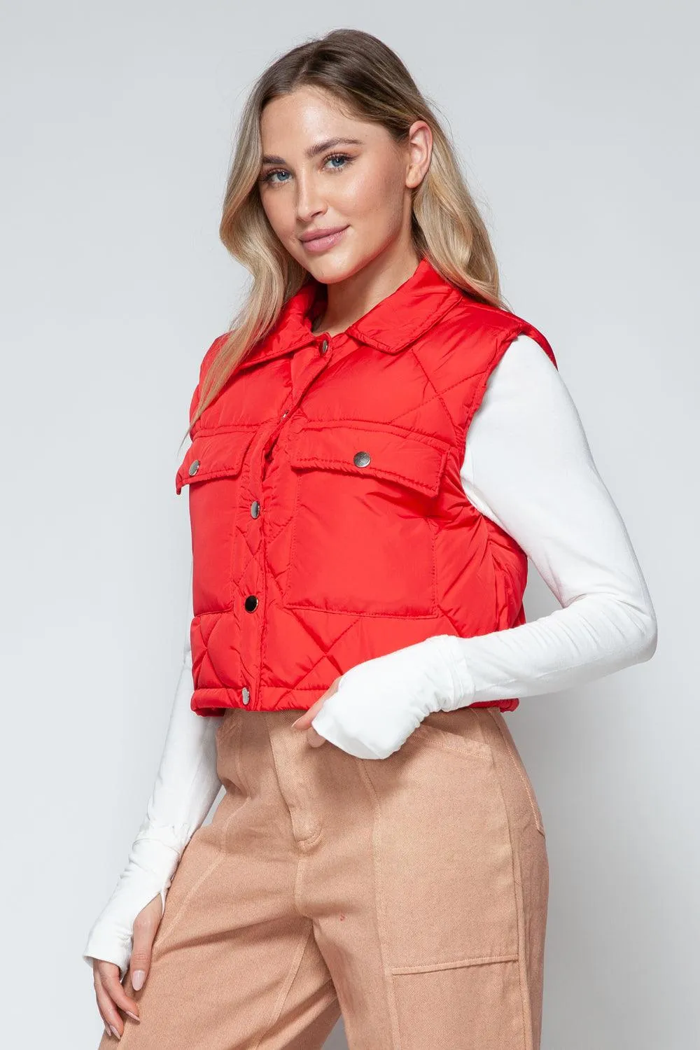 Crop Vest Snobbish Snap Down Quilted Sleeveless Waistcoat