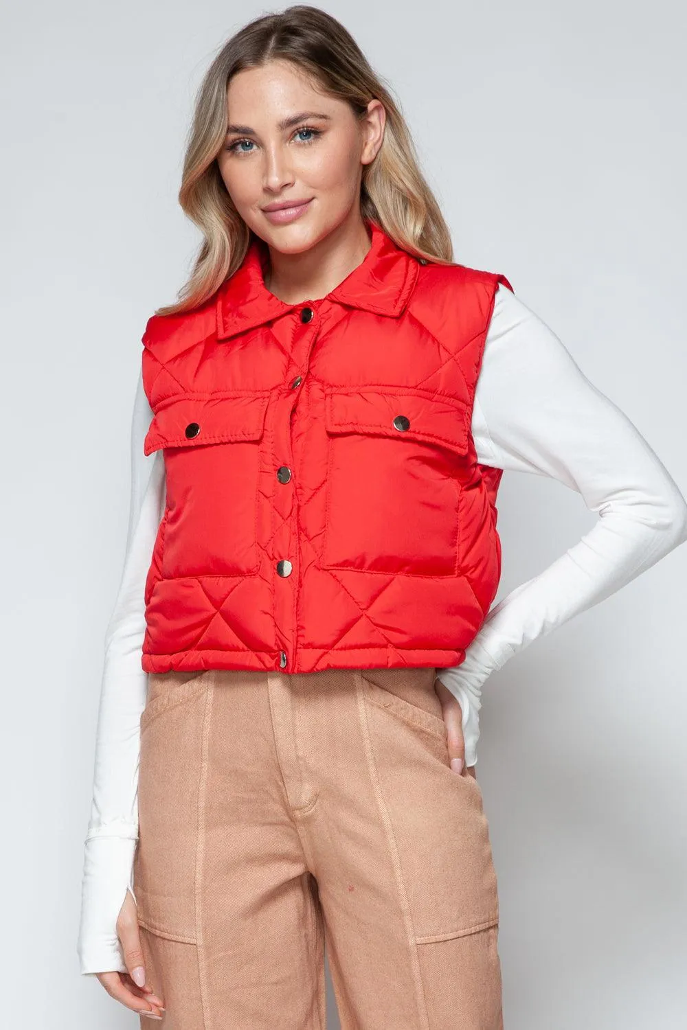 Crop Vest Snobbish Snap Down Quilted Sleeveless Waistcoat