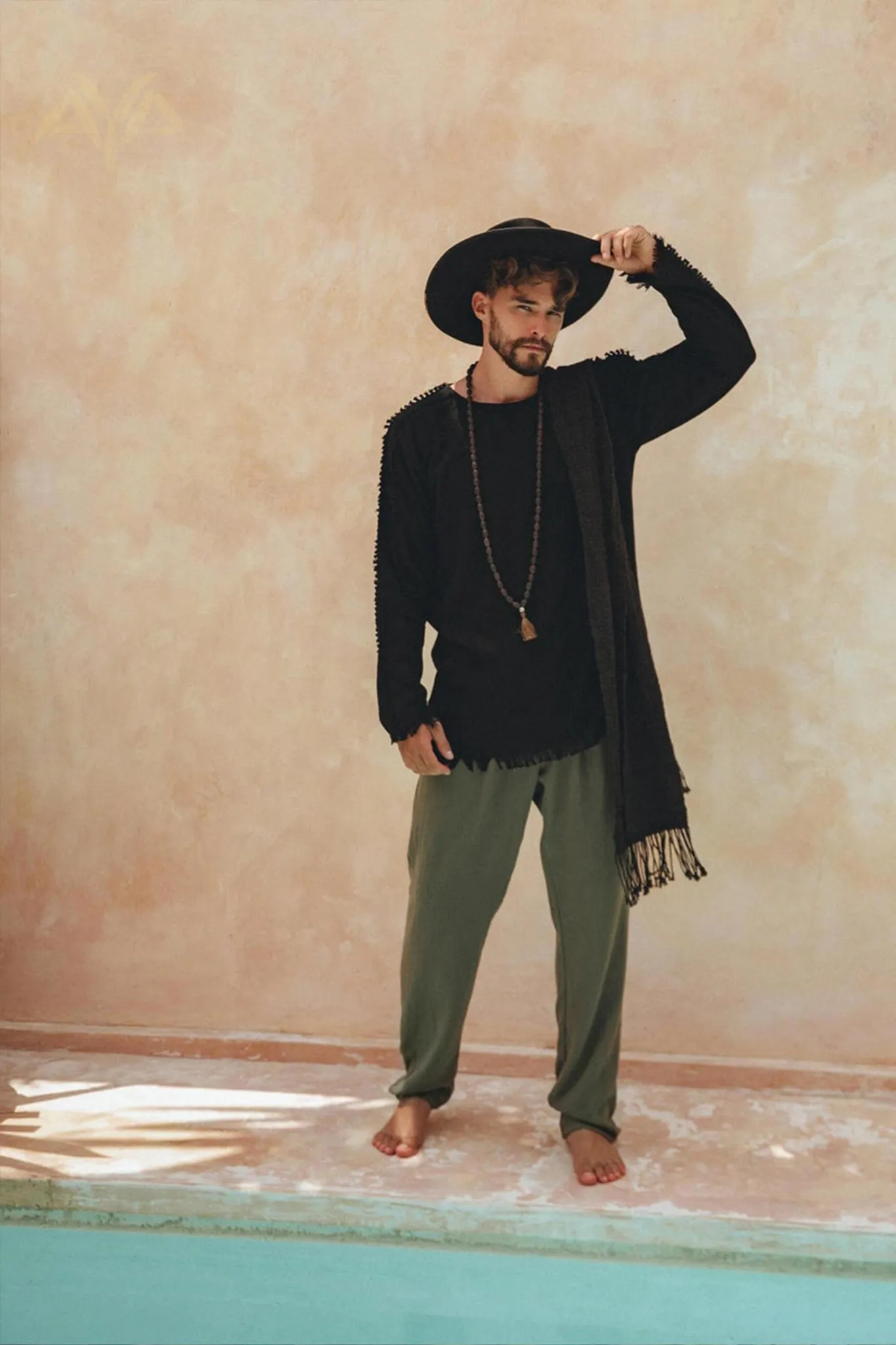 Dark Green Long Cotton Pants for Men