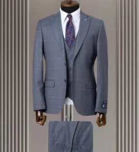 Dark Grey Mens Suit with White Check