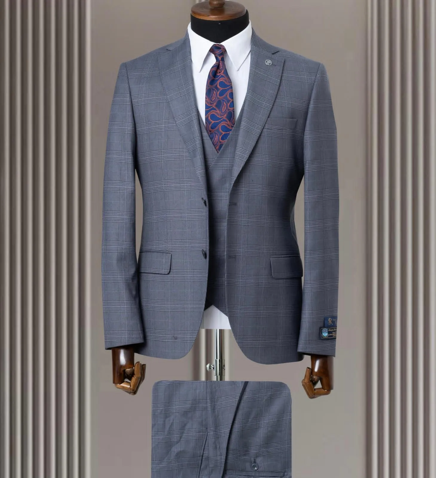 Dark Grey Mens Suit with White Check