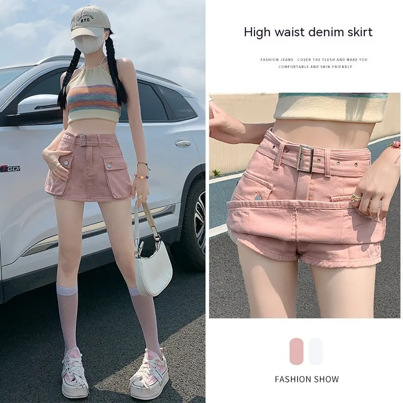 Denim Short Culotte Women's Summer Thin Fashion Hot Girl Slimming Loose High Waist Straight Cargo Pants