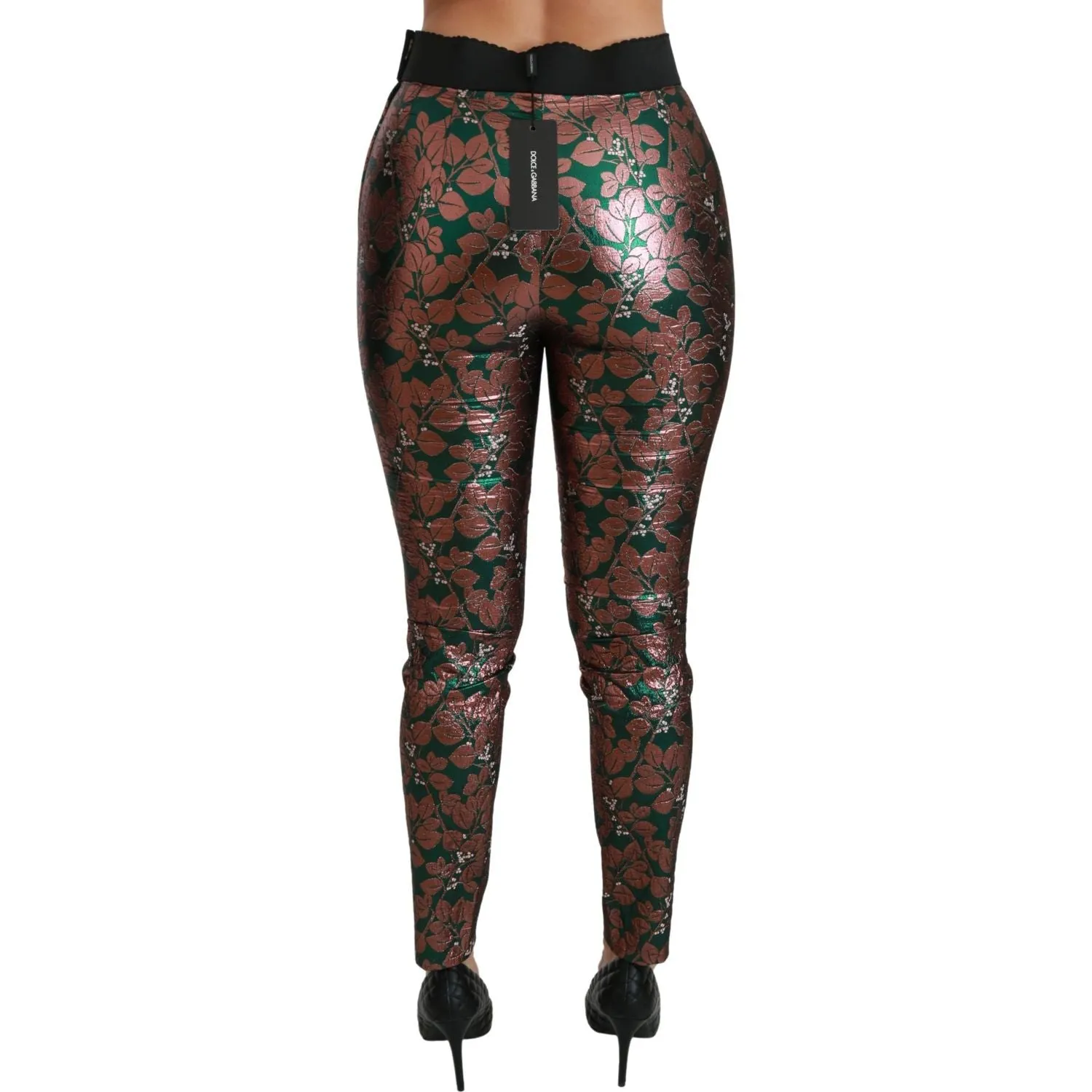 Dolce & Gabbana Elegant Bronze Leaf Metallic Trousers