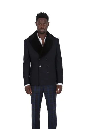 Dowland Skinny Fit Pea Coat with Faux Fur Lapels