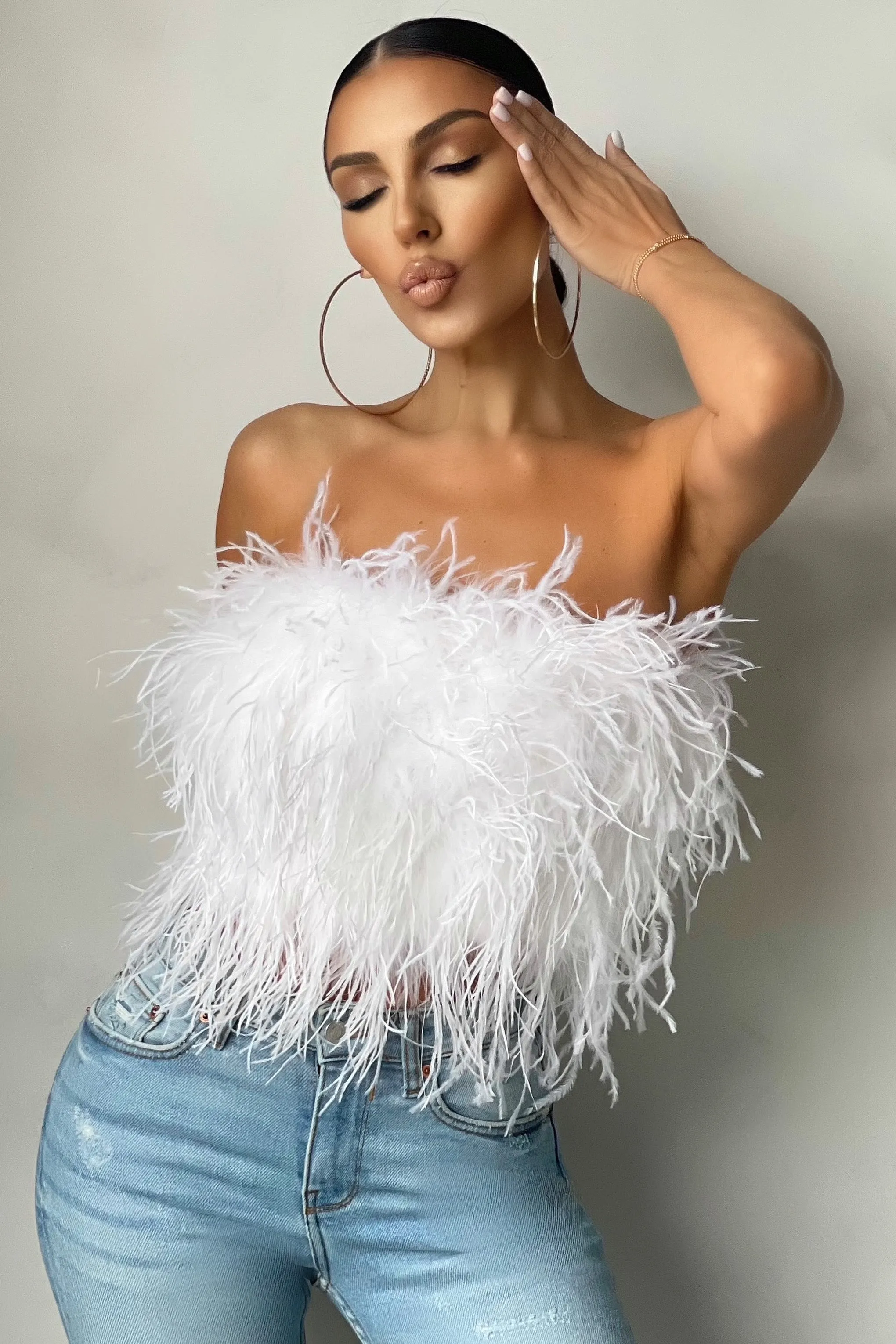 Dream Daze | White Feather Bandeau Crop Top