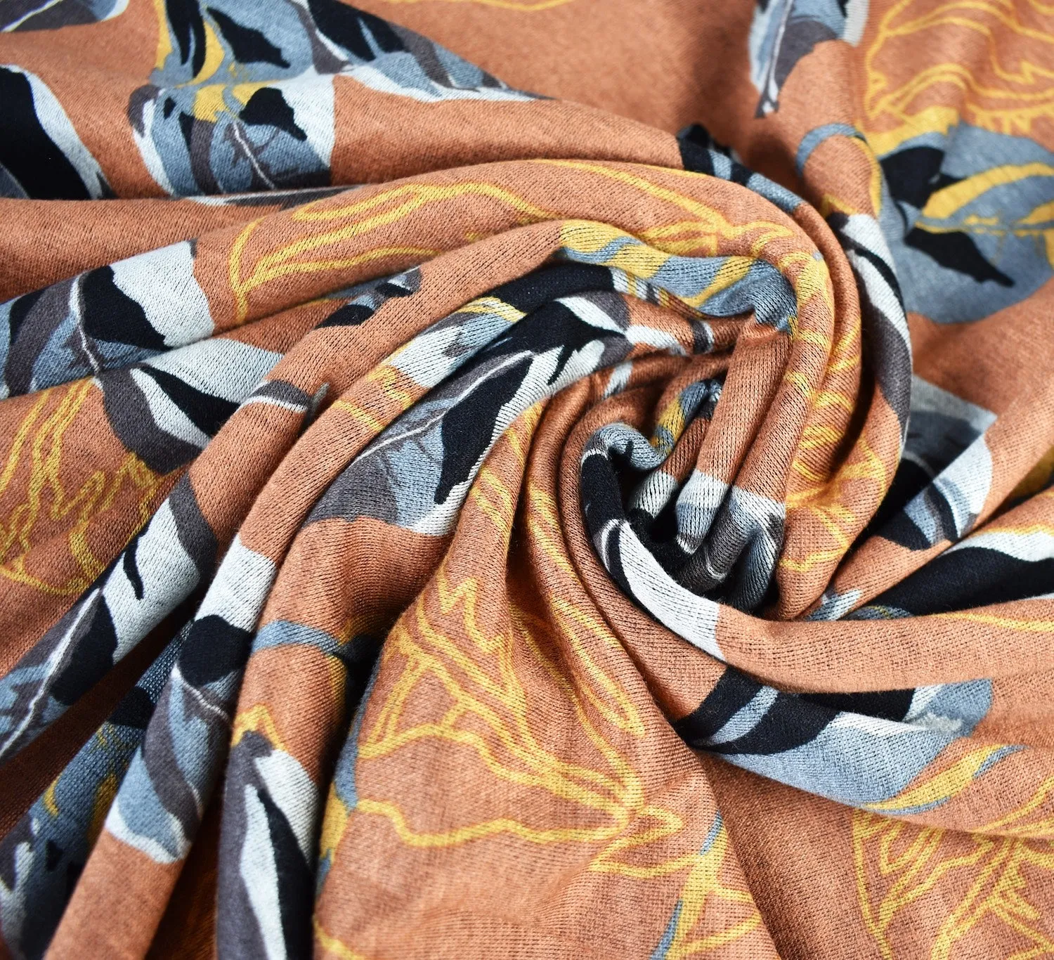 Drifting Leaves Viscose Ponte Roma Fabric - Orange