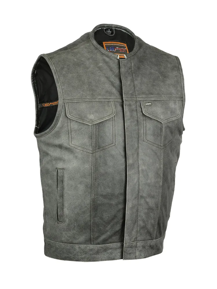 DS191V Men's Collarless Gray Leather Vest