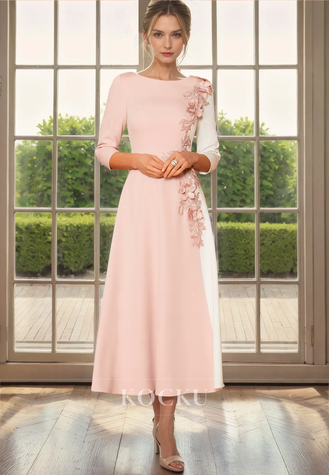 Elegant & Luxurious Flower Embroidery Long sleeves A-Line Cocktail Mother of the Bride Dress