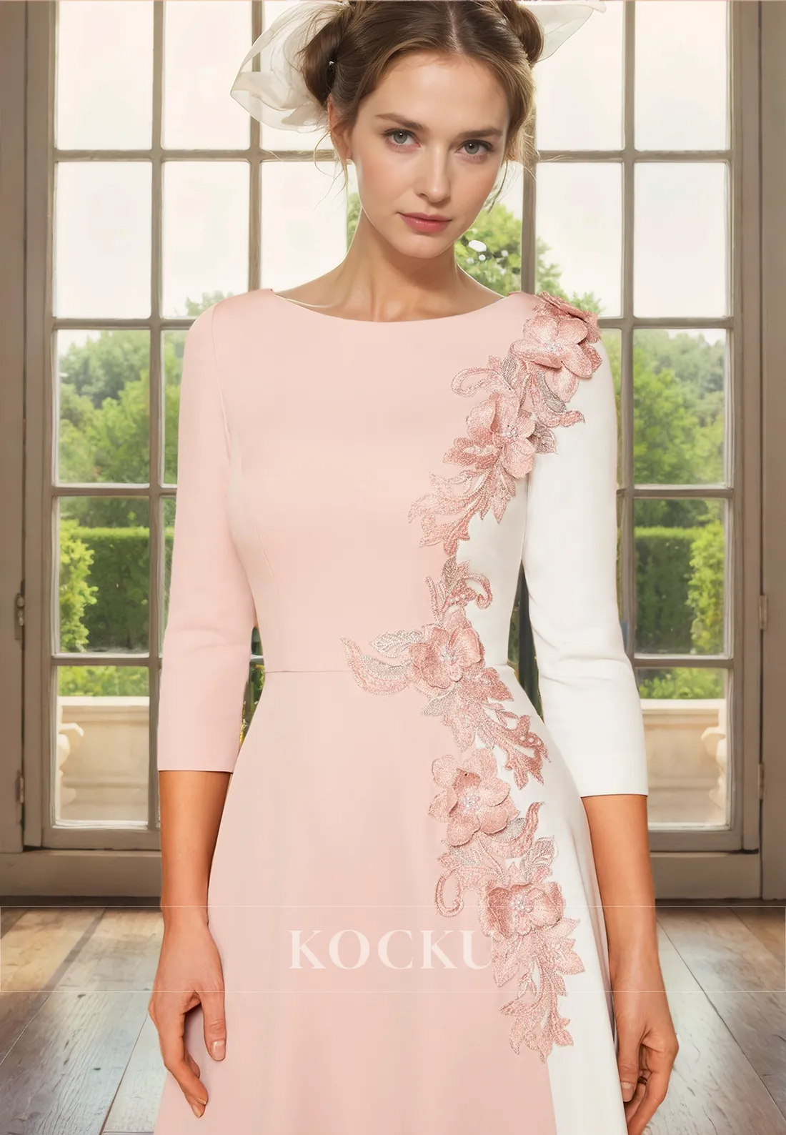 Elegant & Luxurious Flower Embroidery Long sleeves A-Line Cocktail Mother of the Bride Dress