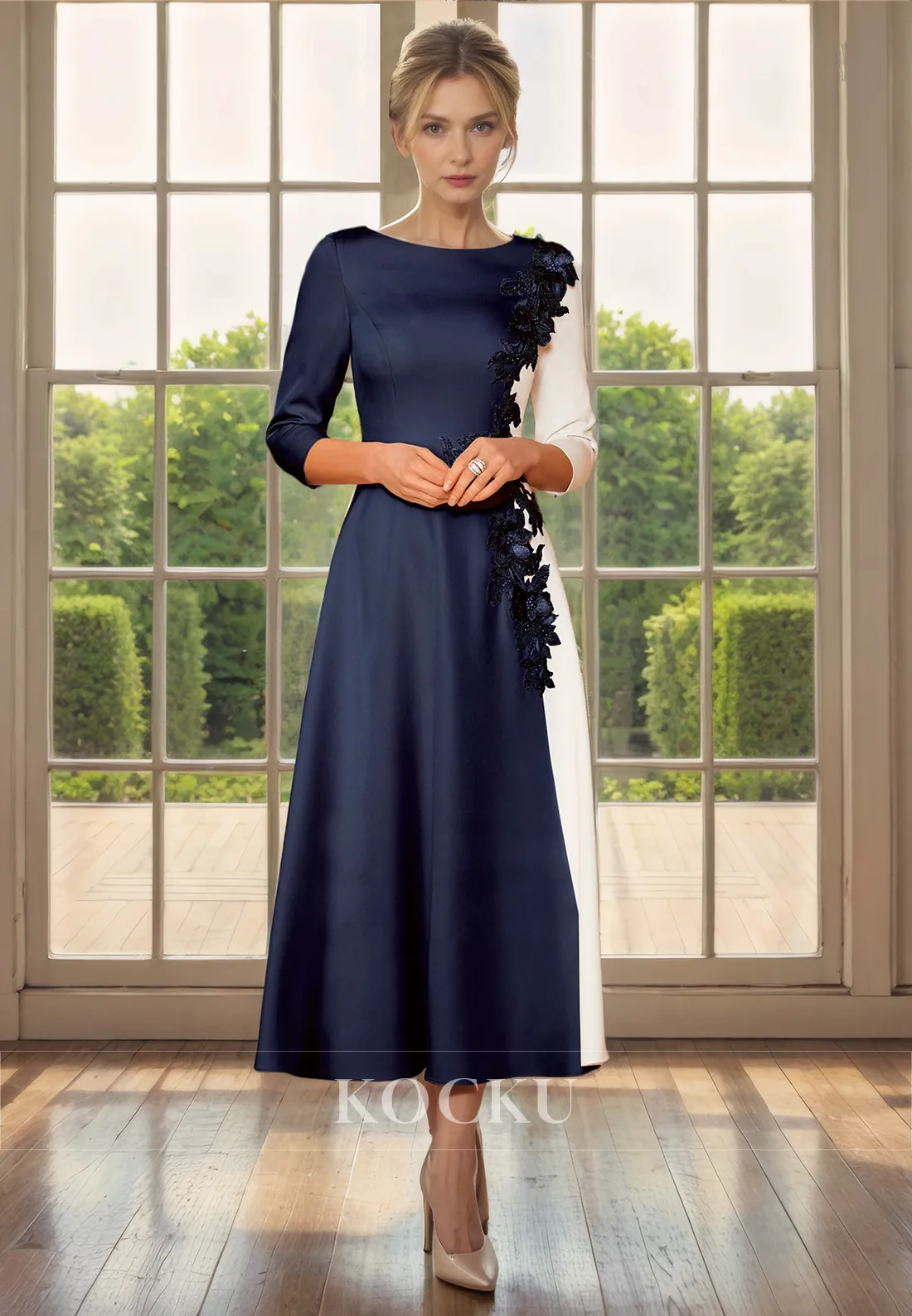 Elegant & Luxurious Flower Embroidery Long sleeves A-Line Cocktail Mother of the Bride Dress