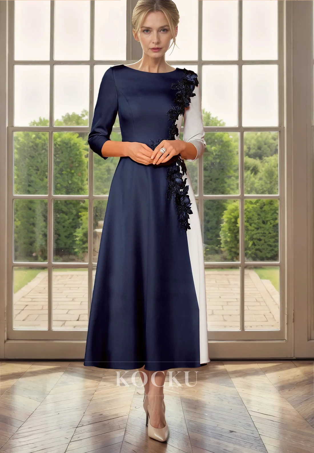 Elegant & Luxurious Flower Embroidery Long sleeves A-Line Cocktail Mother of the Bride Dress