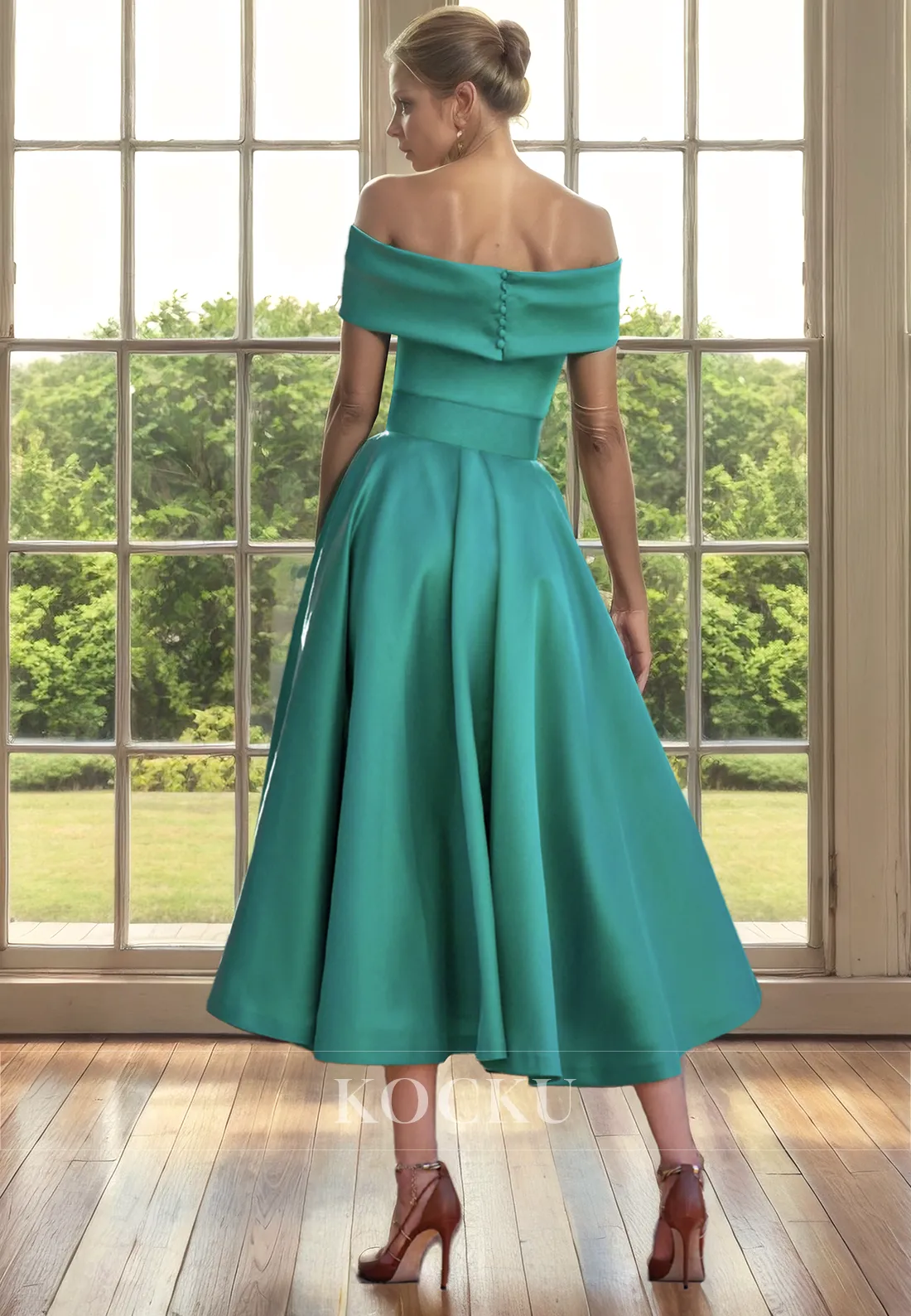 Elegant & Simple Off-Shoulder A-Line Satin Cocktail Mother of the Bride Dress