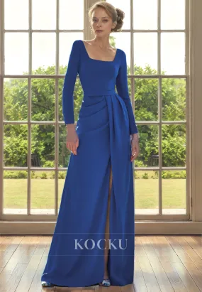 Elegant & Simple Square Long sleeves A-Line Split Cocktail Mother of the Bride Dress