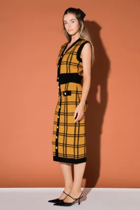 English Factory - Knit Check Plaid Midi Skirt