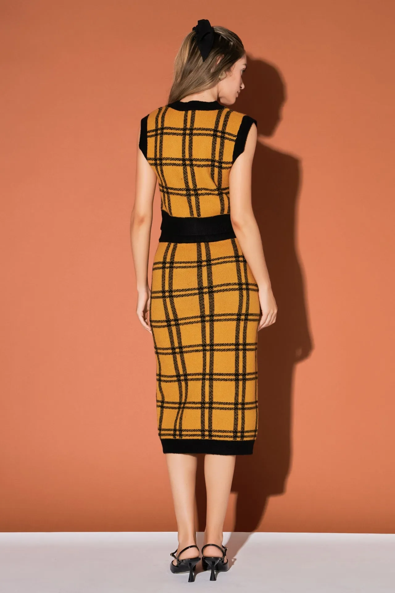 English Factory - Knit Check Plaid Midi Skirt