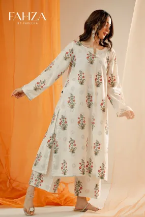 Fahza by Fareeha - Aria - Cream White - Cotton Lawn - 2 Piece