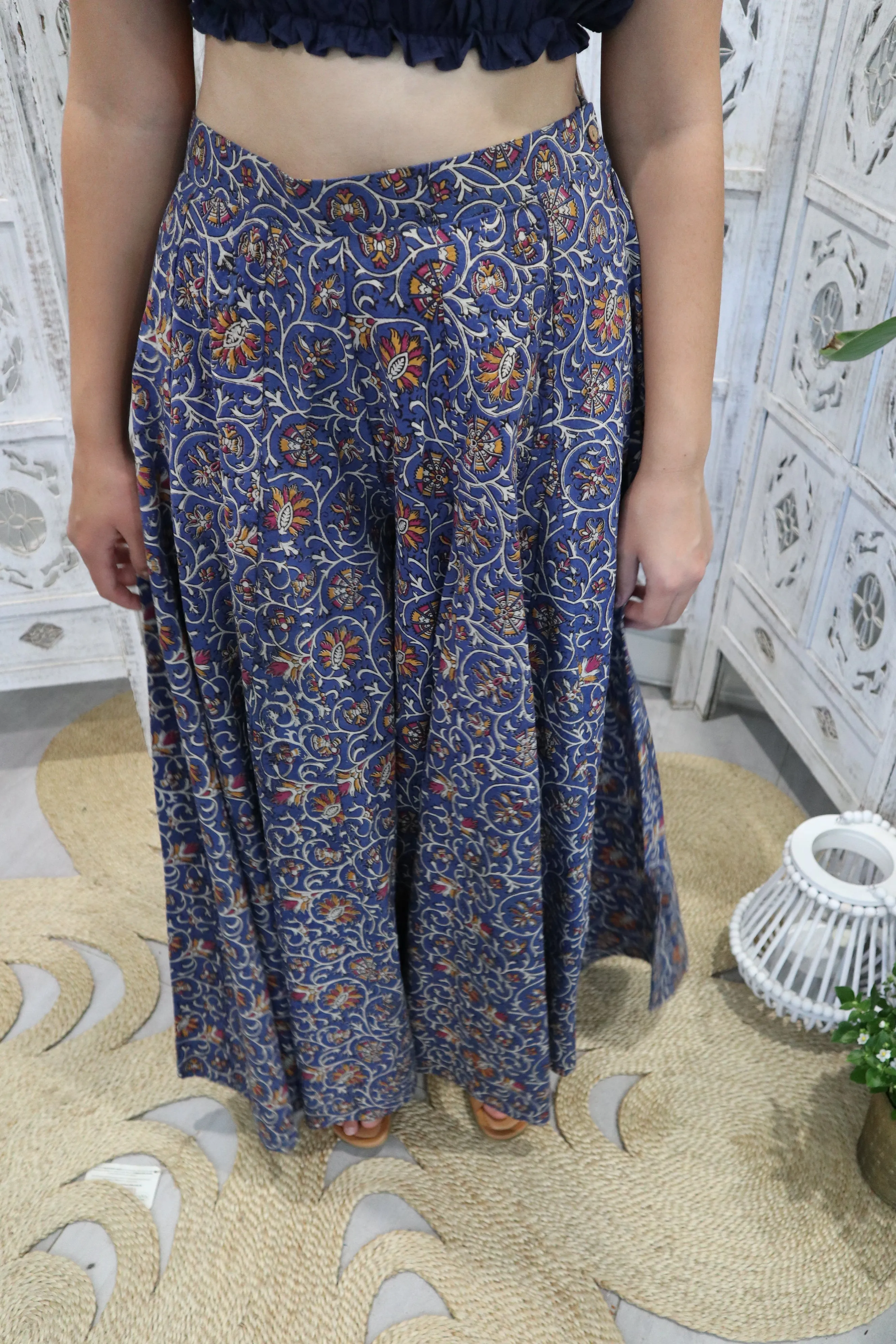 Fair Trade Karli Pants Blue Floral Design