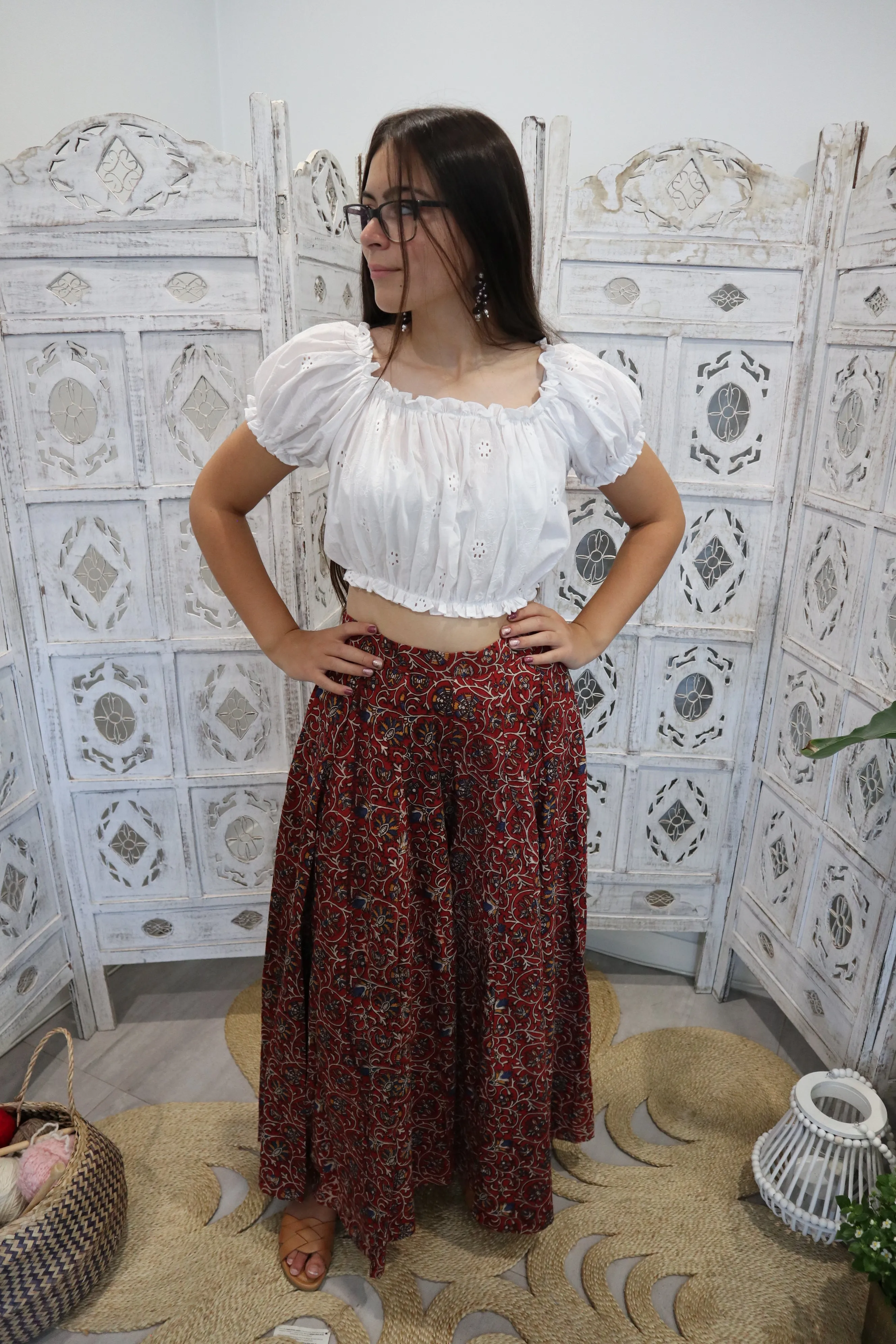 Fair Trade Karli Pants Red Floral Design