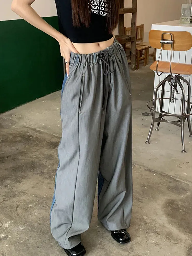 Fashion Loose Wide Leg Pants For Women High Waist Ruched Bandage Solid Minimalist Trousers Female Spring Clothing