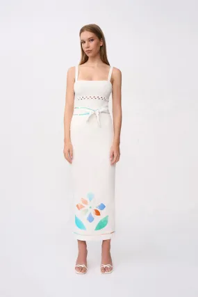 Fiori Applique Ankle Skirt - Ivory Multicolour