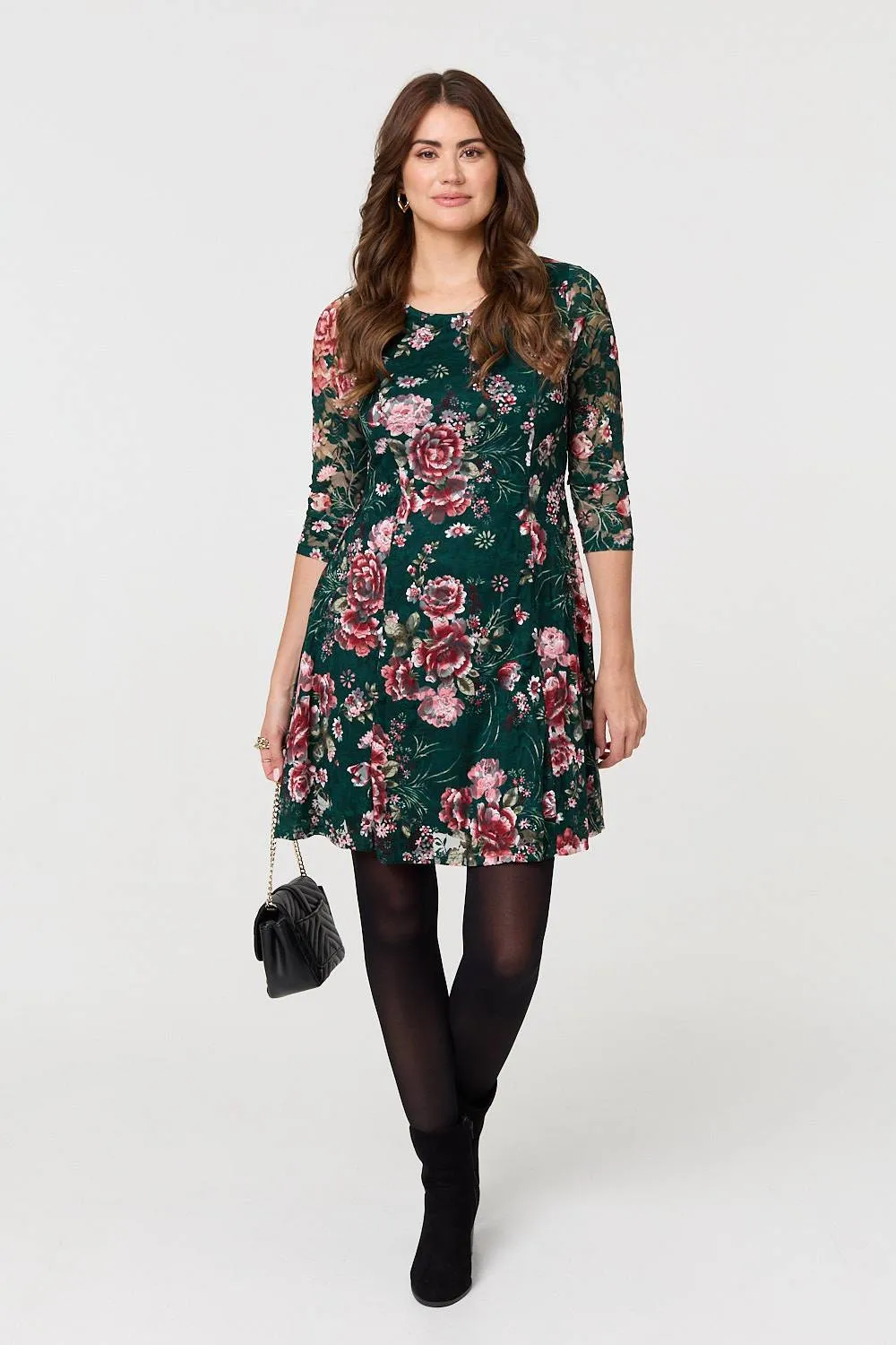 Floral Lace Layer Short Skater Dress