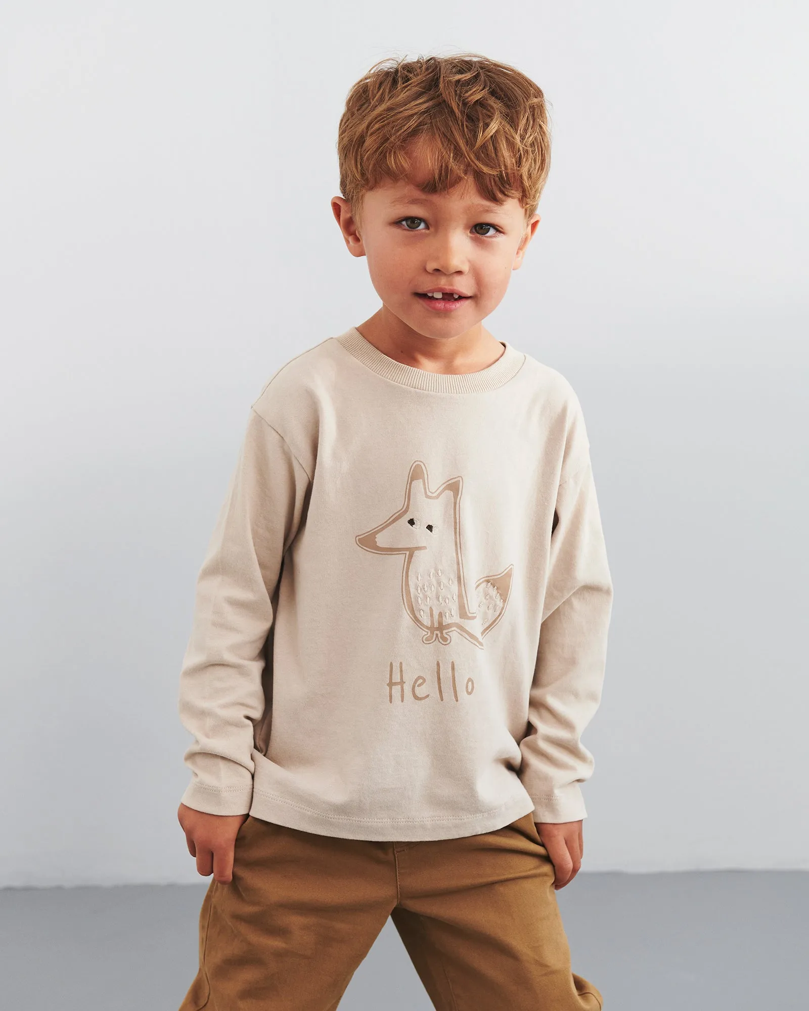 Foxie Long Sleeved T-shirt - Kids - Beige