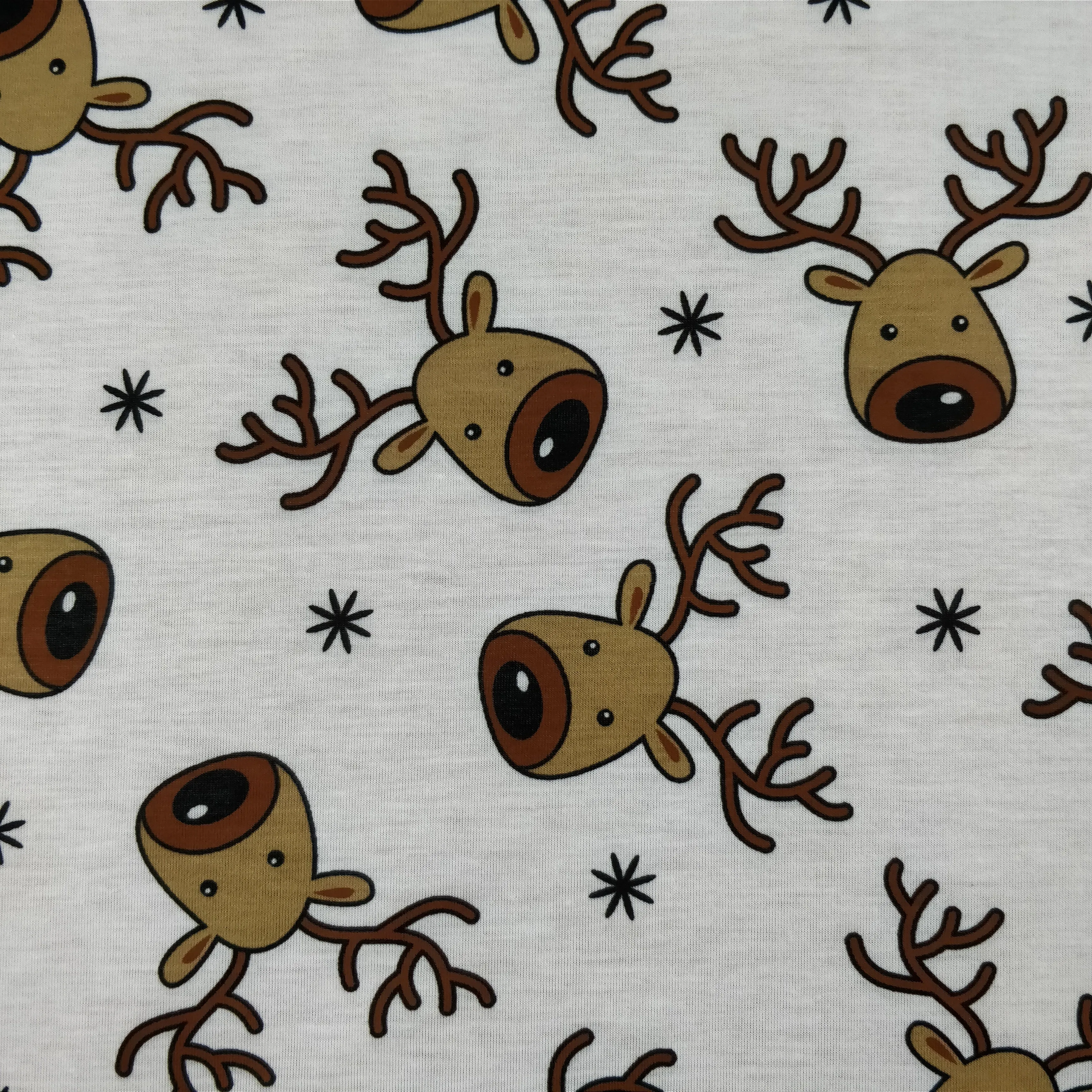 FS073_1 Christmas Rudolf Reindeer Spun Polyester Jersey Knit Stretch Fabric White