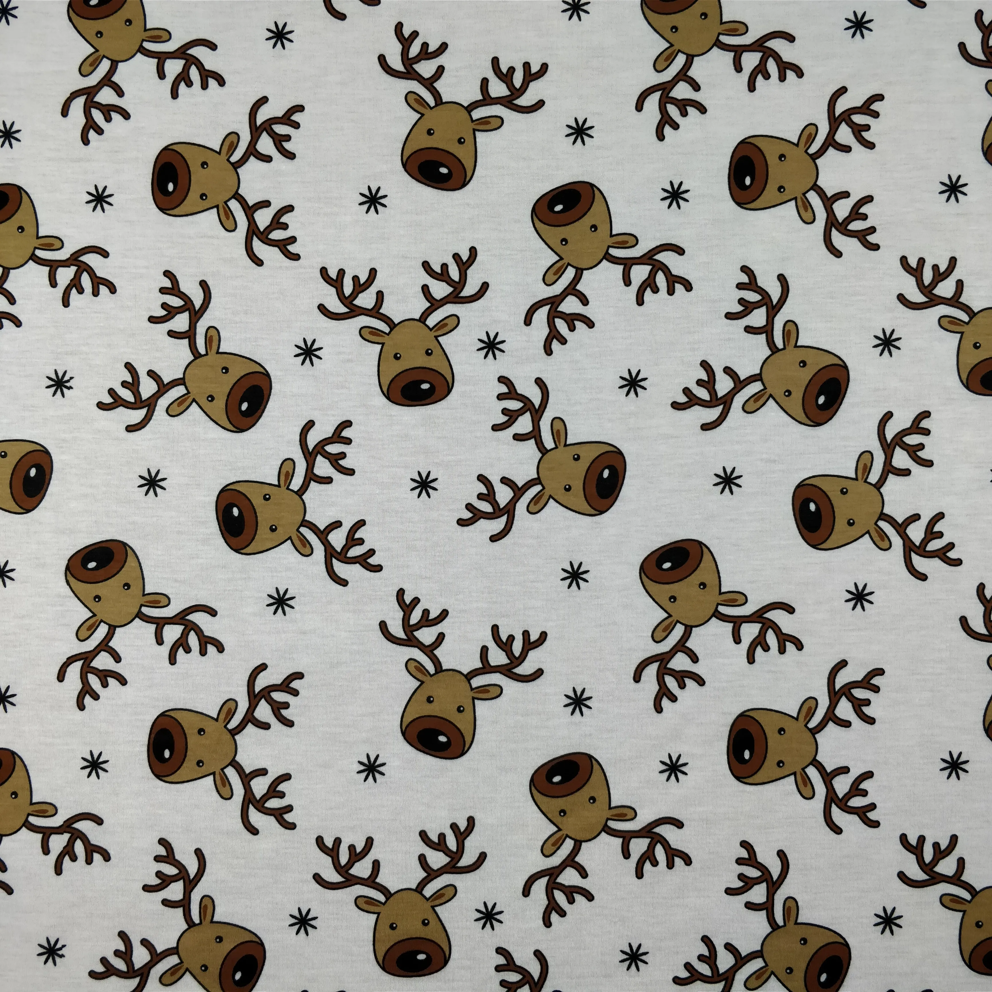 FS073_1 Christmas Rudolf Reindeer Spun Polyester Jersey Knit Stretch Fabric White