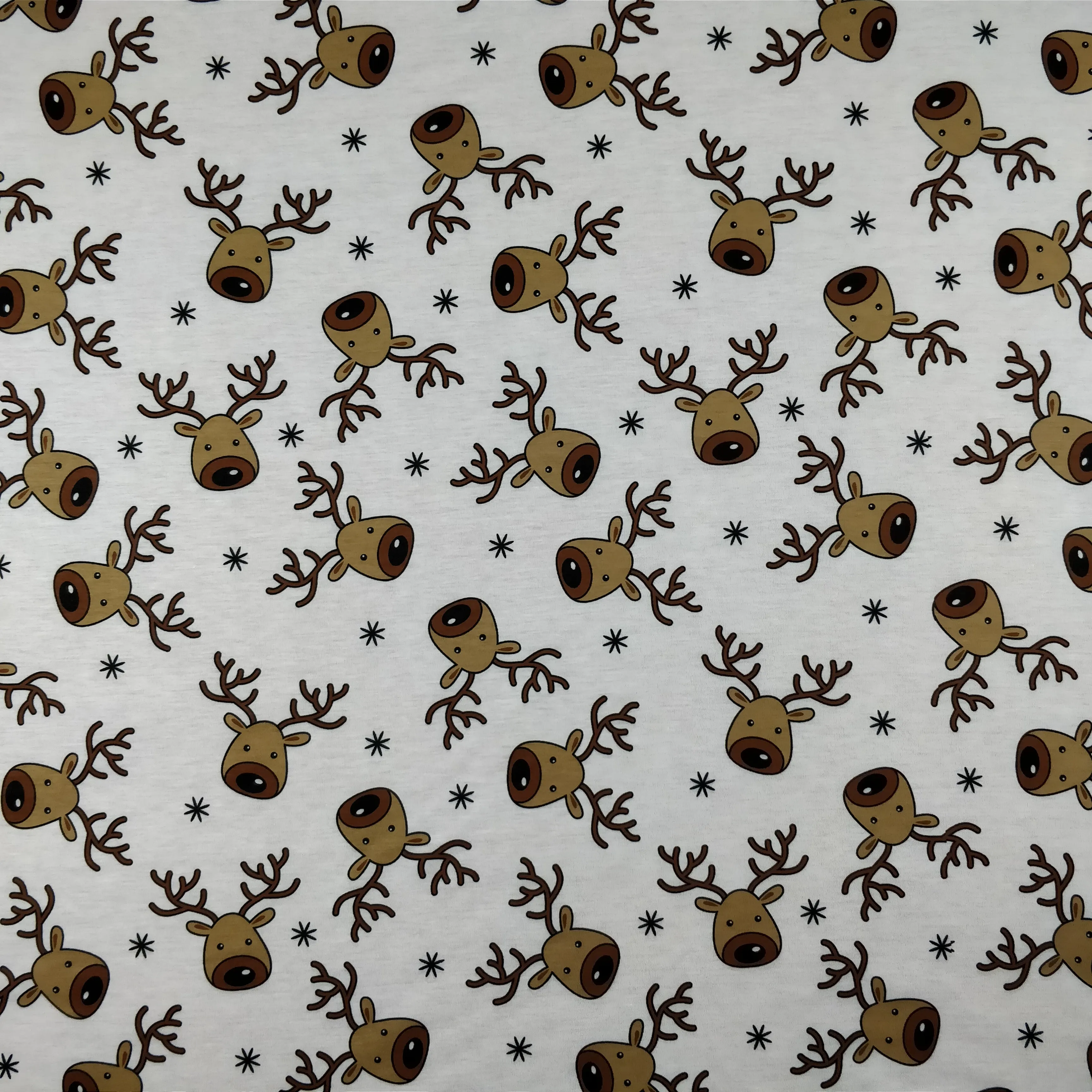 FS073_1 Christmas Rudolf Reindeer Spun Polyester Jersey Knit Stretch Fabric White