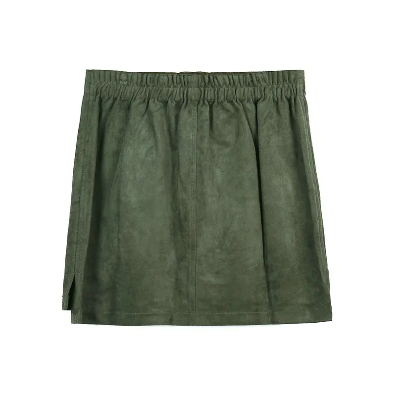 G545 Women faux suede elasticated waist cargo mini skirt