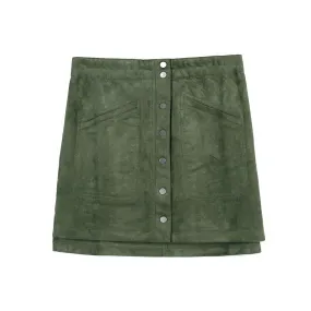 G545 Women faux suede elasticated waist cargo mini skirt