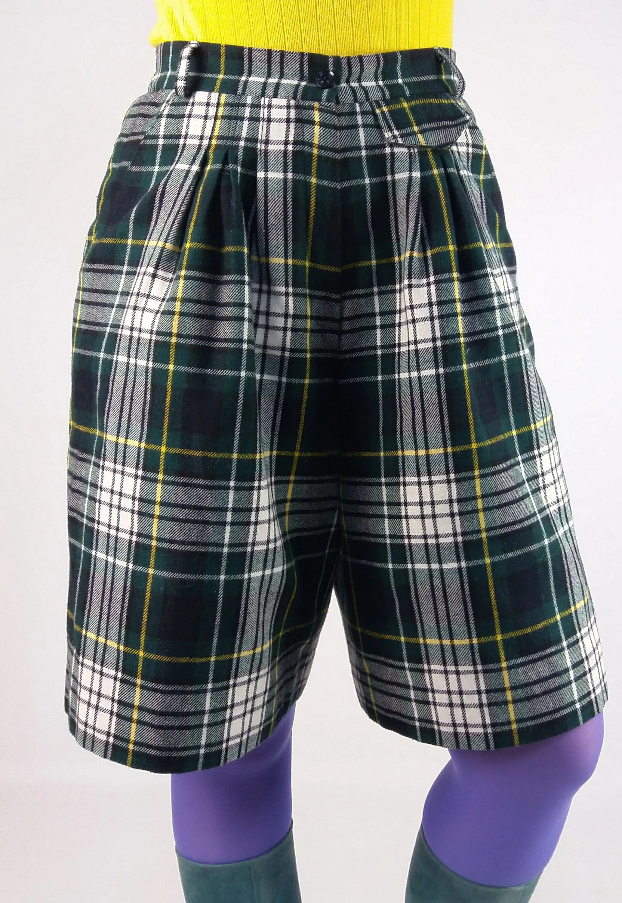 GERRY WEBER 80's High Waist Check Plaid Wool Culottes Shorts